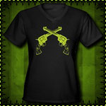 Crossed Pistols Women's V-Neck Black T-Shirt