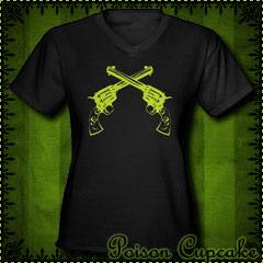 Crossed Pistols Women's V-Neck Black T-Shirt