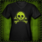 Scribble Skull Women's V-Neck Black T-Shirt