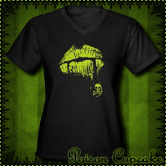 Poison Lips Women's V-Neck Black T-Shirt