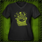 Poison Typewriter Women's Plus Size V-Neck Dark T-
